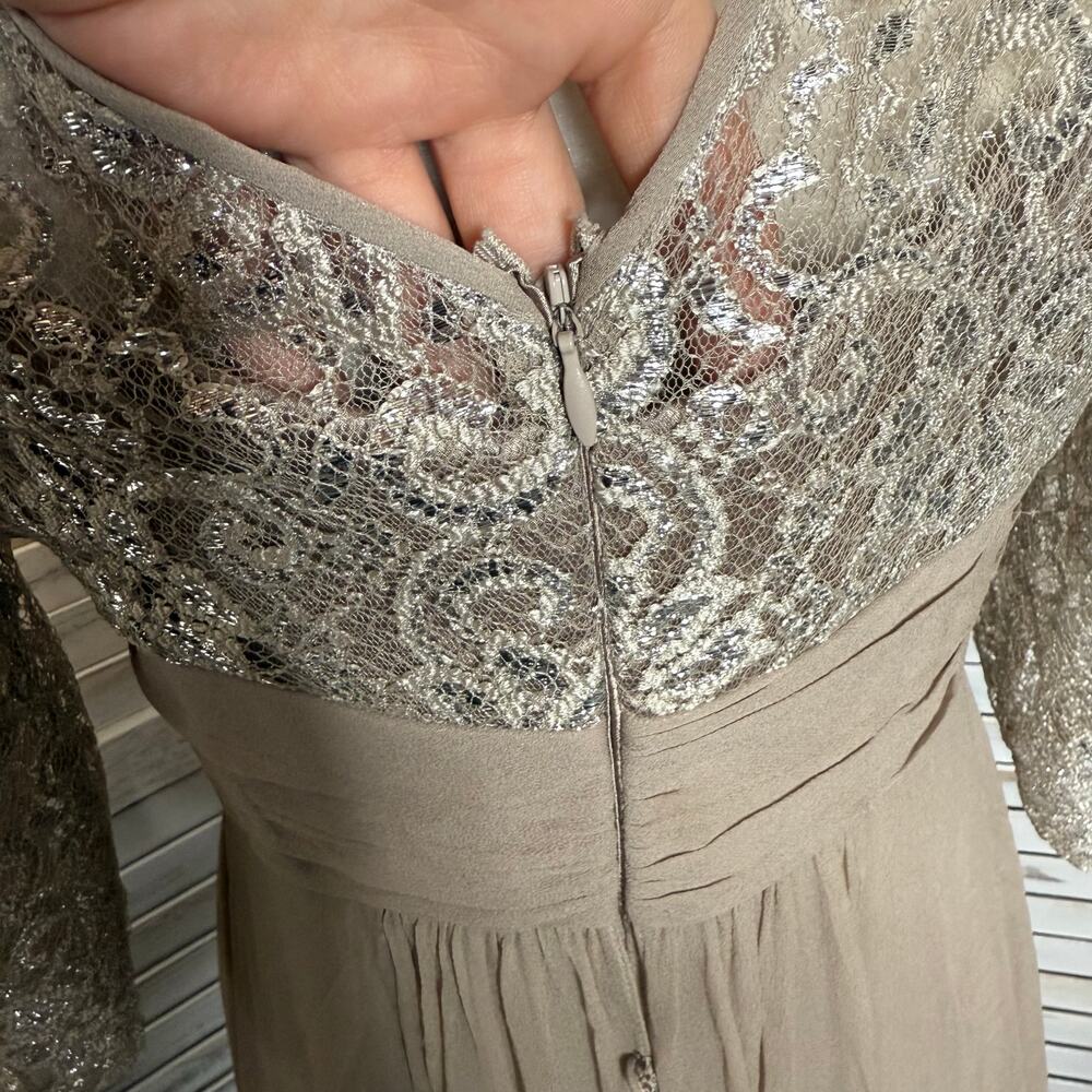 RICKIE FREEMAN TERI JON Women's 10 Lace Bodice Silk Gown Dress Champaign Sparkly - Picture 14 of 16